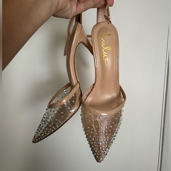 Light Nude Rhinestone Pointed-Toe Ankle Strap Pumps - Picture 5 of 6